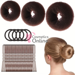 Set de bureti pentru coc rotunzi KAB002 Maro cu 100 Ace metalice Maro si elastice 